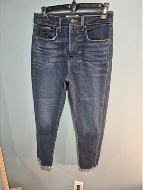 LOFT Dark Wash Denim Jeans with Frayed Hem
